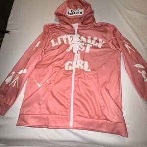 Wrld Rebirth Zip Hoodie Womens XXXL Pink Literally Just A Girl Graphic Excellent